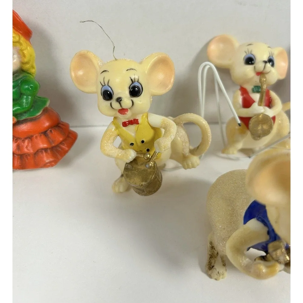 VTG Plastic blow mold Christmas Ornaments Lot of 5 Mouse Snowman Hong Kong